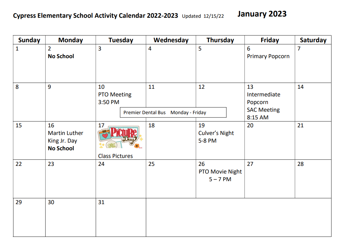 Calendars Cypress Elementary